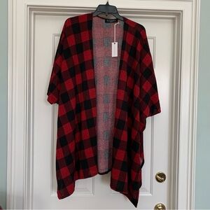 Red black checkered Buffalo plaid kimono cardigan